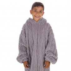 18C863: Kids Cable Sherpa Oversized Hoodie- Grey (One Size - 7-13 Years)